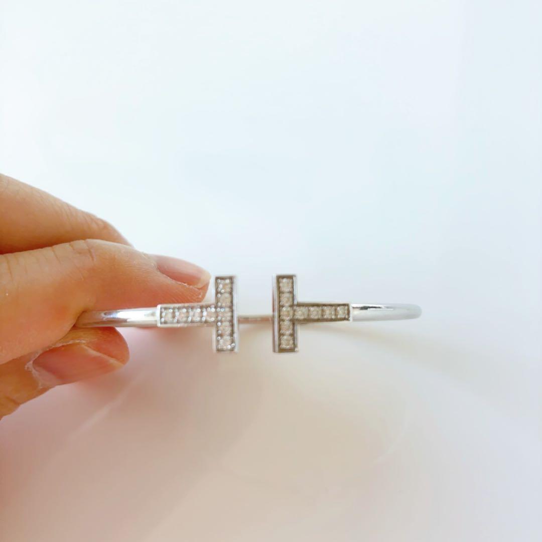 【1/5迄お値下】ティファニーT ダイヤモンド ワイヤー ブレスレット WG M