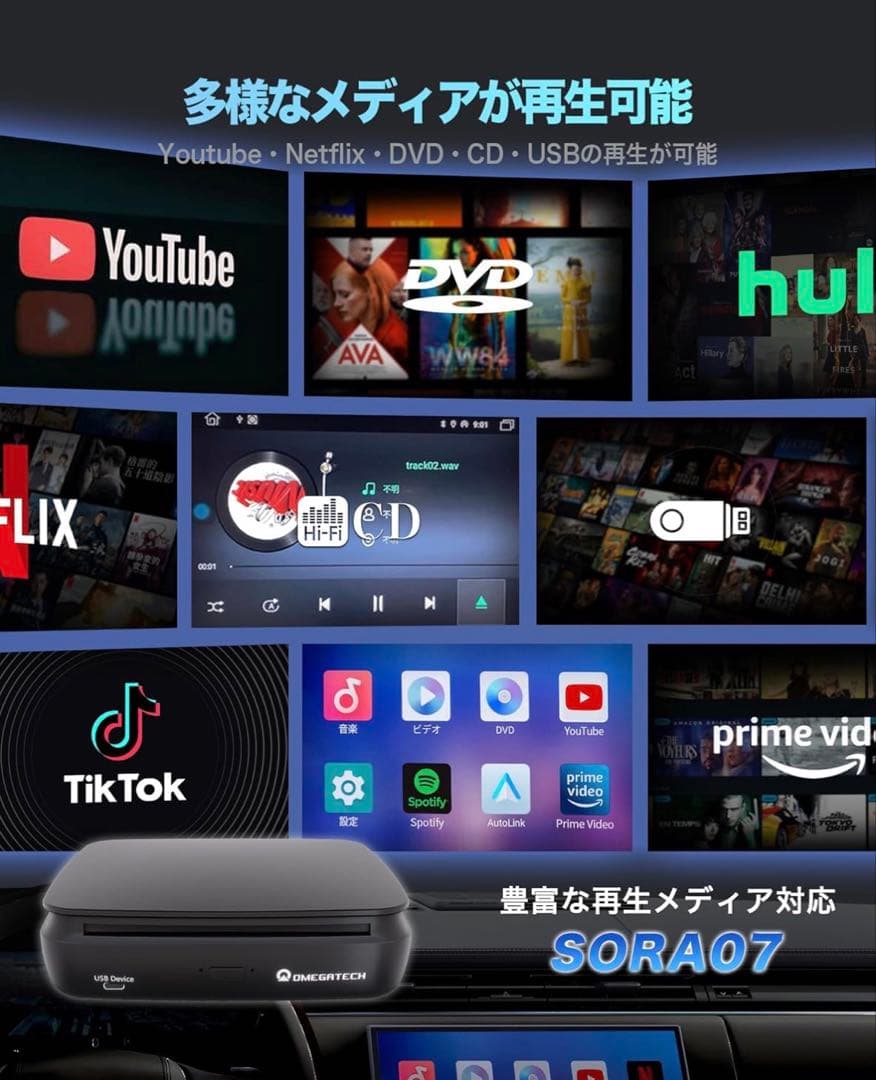 OMEGATECH CAR AI BOX SORA07 DVD/CDプレーヤー