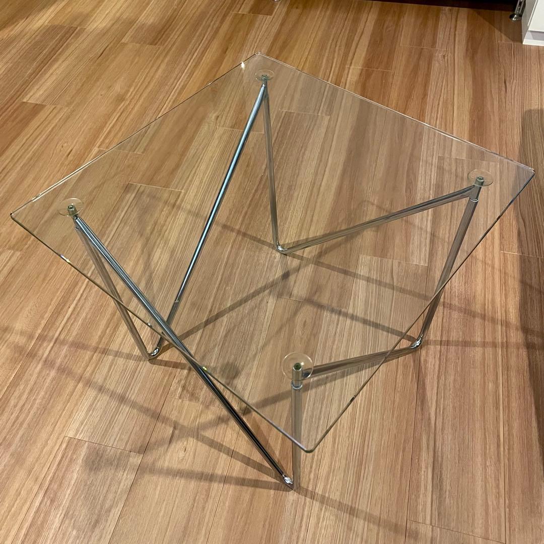 ヴィンテージ品 ■ガラス天板 ローテーブル サイドテーブル