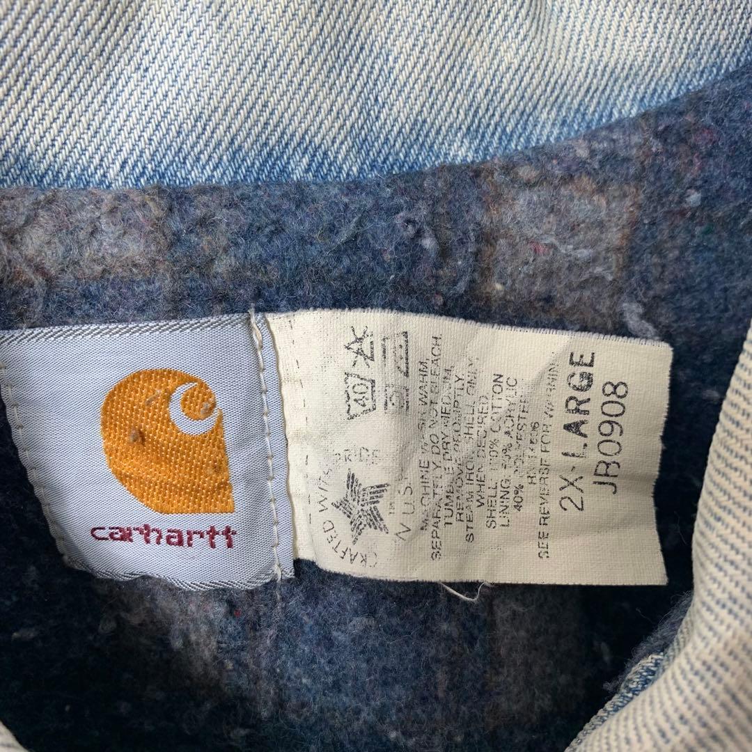 80s USA製 carhartt ブランケット付きデニムジャケット 2XL