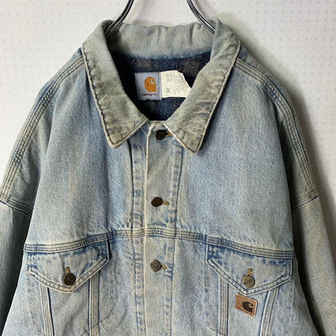 80s USA製 carhartt ブランケット付きデニムジャケット 2XL