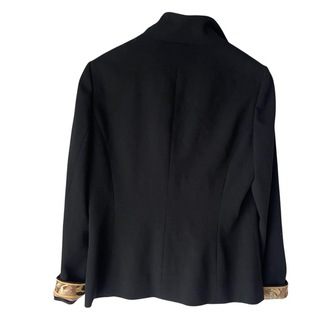 レオナール　テーラードジャケット　11号　黒　花柄　トリムデザイン