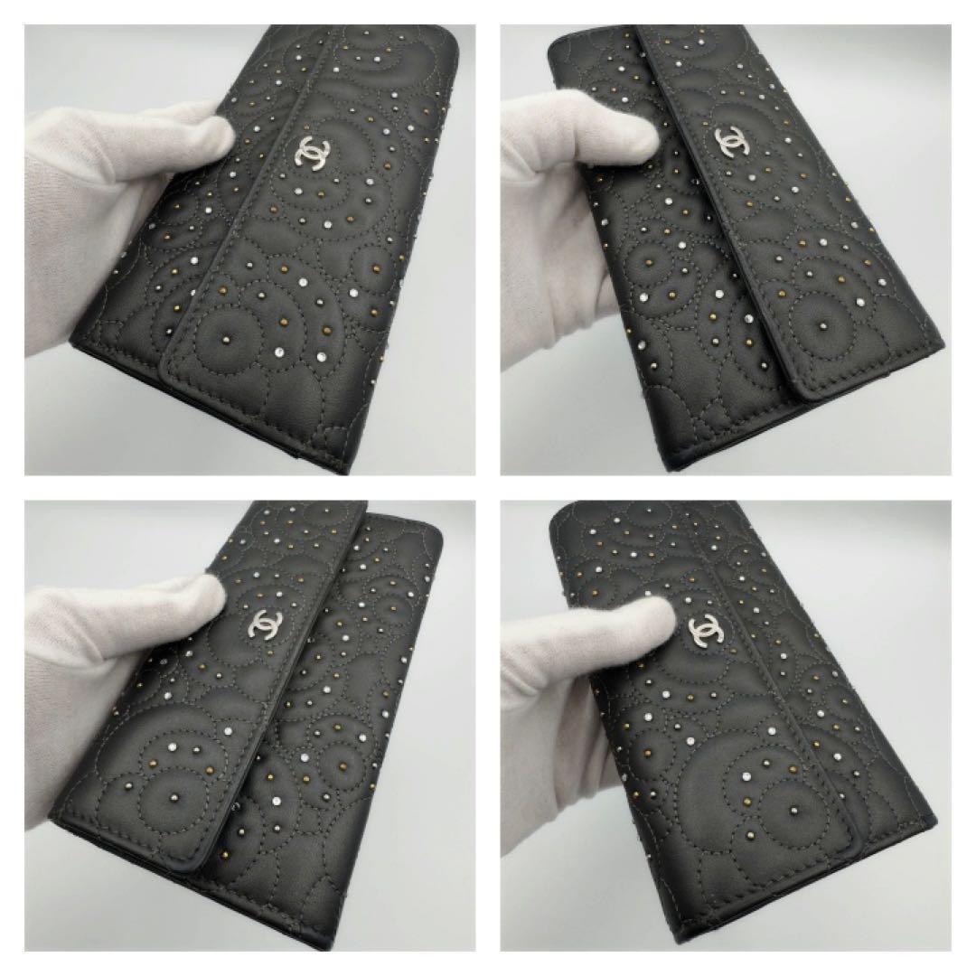 国内正規品　シャネル財布　マトラッセ　カメリア　フラップウォレット　ラムスキン