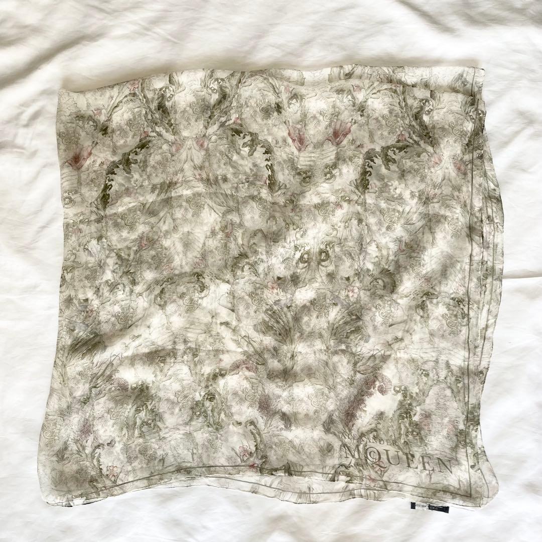 極美品　アレキサンダーマックイーン　スカーフ　シルク　スカル　ボタニカル　レア