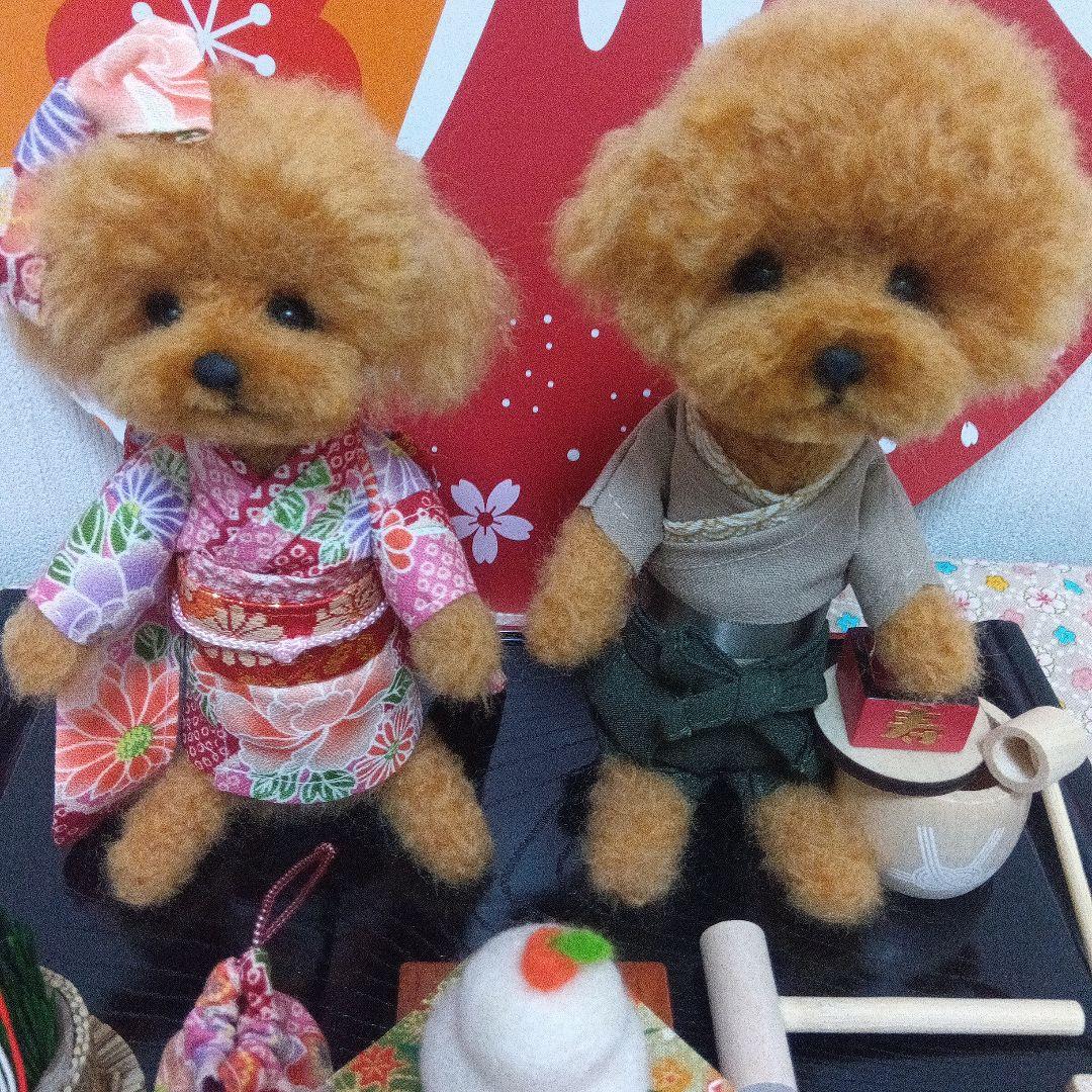 羊毛フェルト　トイプードル　お正月　momonga0401