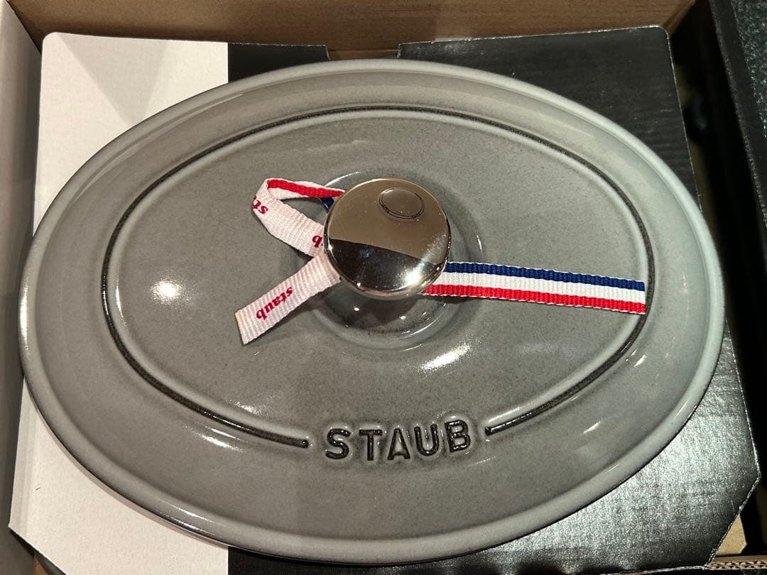◆新品未使用◆STAUB オーバルホットプレート グレー＊ミトン・ココット付き＊