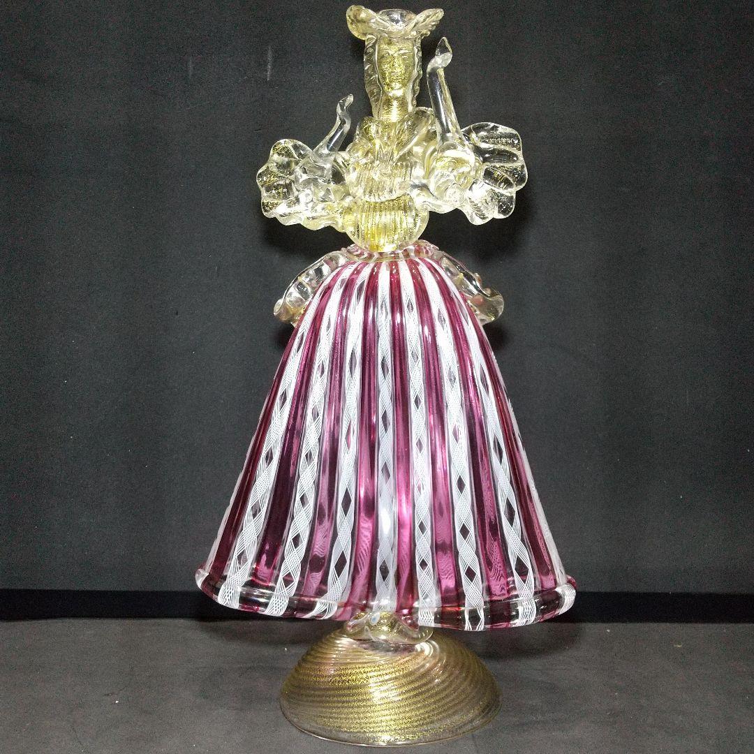 イタリア製ベネチアん ムラ―ノ島ガラス工芸品 大型フィギュリン 33cm 貴婦人