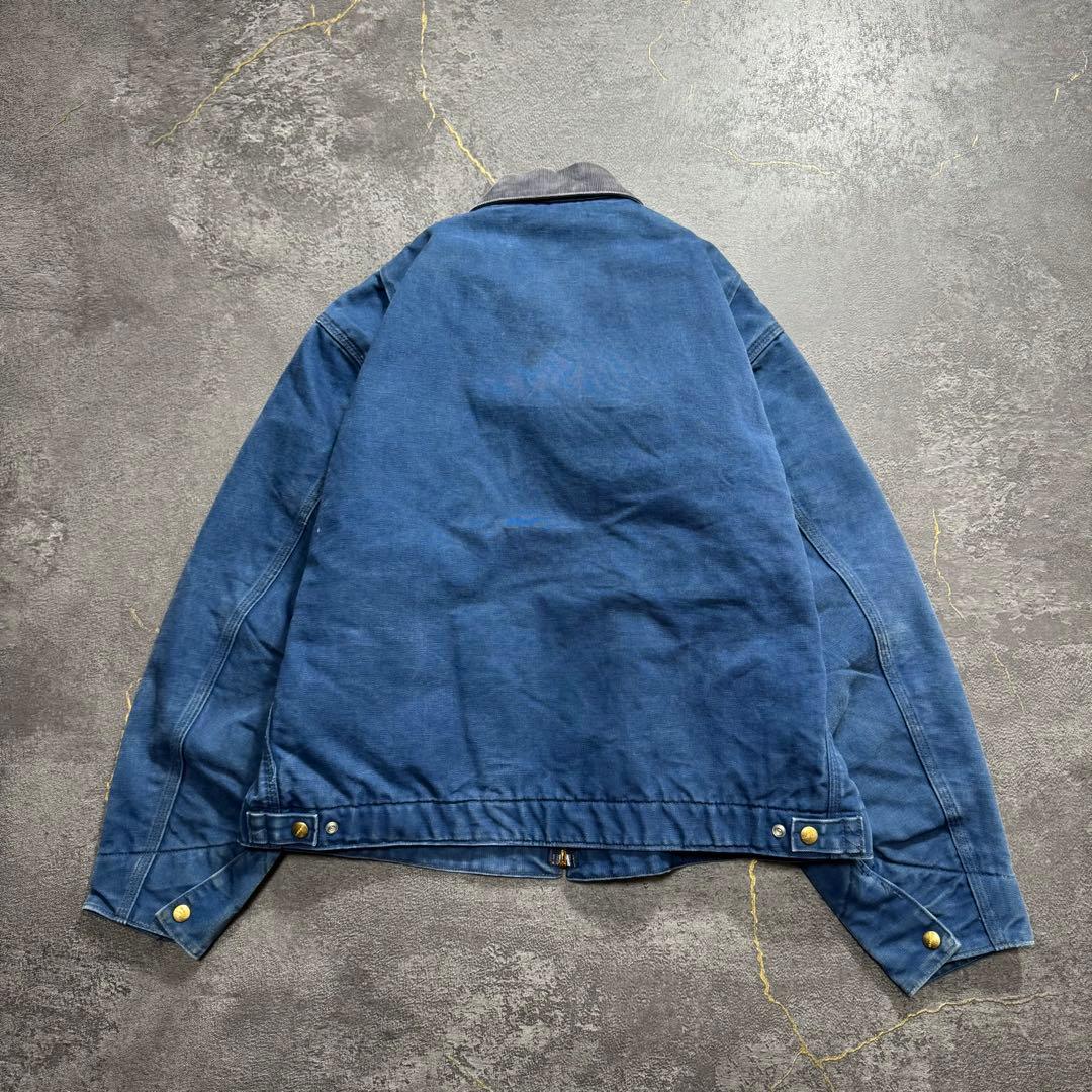 00sUSA製カーハートデトロイトジャケットブルーダックジャケット企業ロゴ短丈