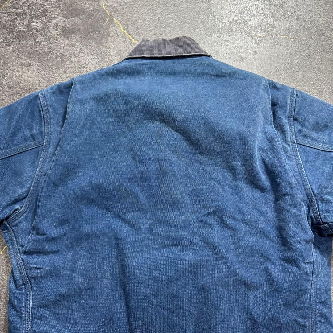 00sUSA製カーハートデトロイトジャケットブルーダックジャケット企業ロゴ短丈