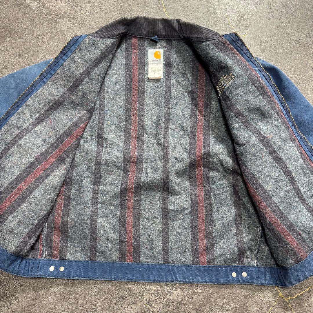 00sUSA製カーハートデトロイトジャケットブルーダックジャケット企業ロゴ短丈