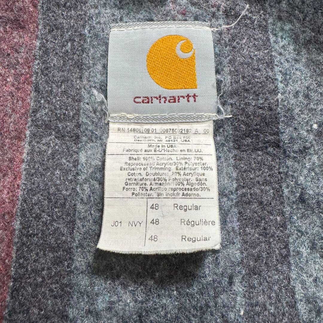 00sUSA製カーハートデトロイトジャケットブルーダックジャケット企業ロゴ短丈