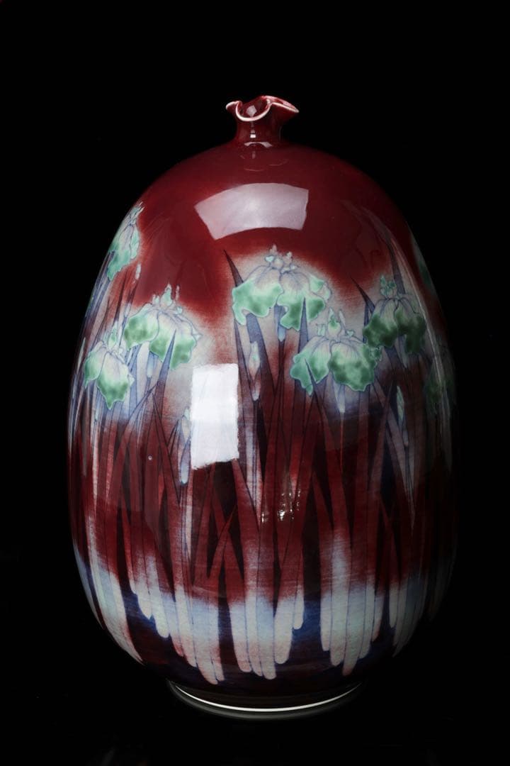 有田焼 四郎窯 辰砂 壺 花瓶 カキツバタ アヤメ 花器 大花瓶 大壺 古美術品