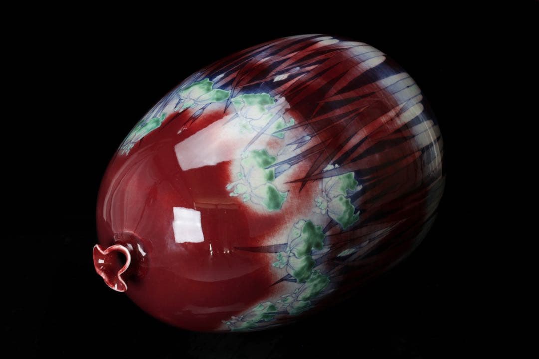 有田焼 四郎窯 辰砂 壺 花瓶 カキツバタ アヤメ 花器 大花瓶 大壺 古美術品