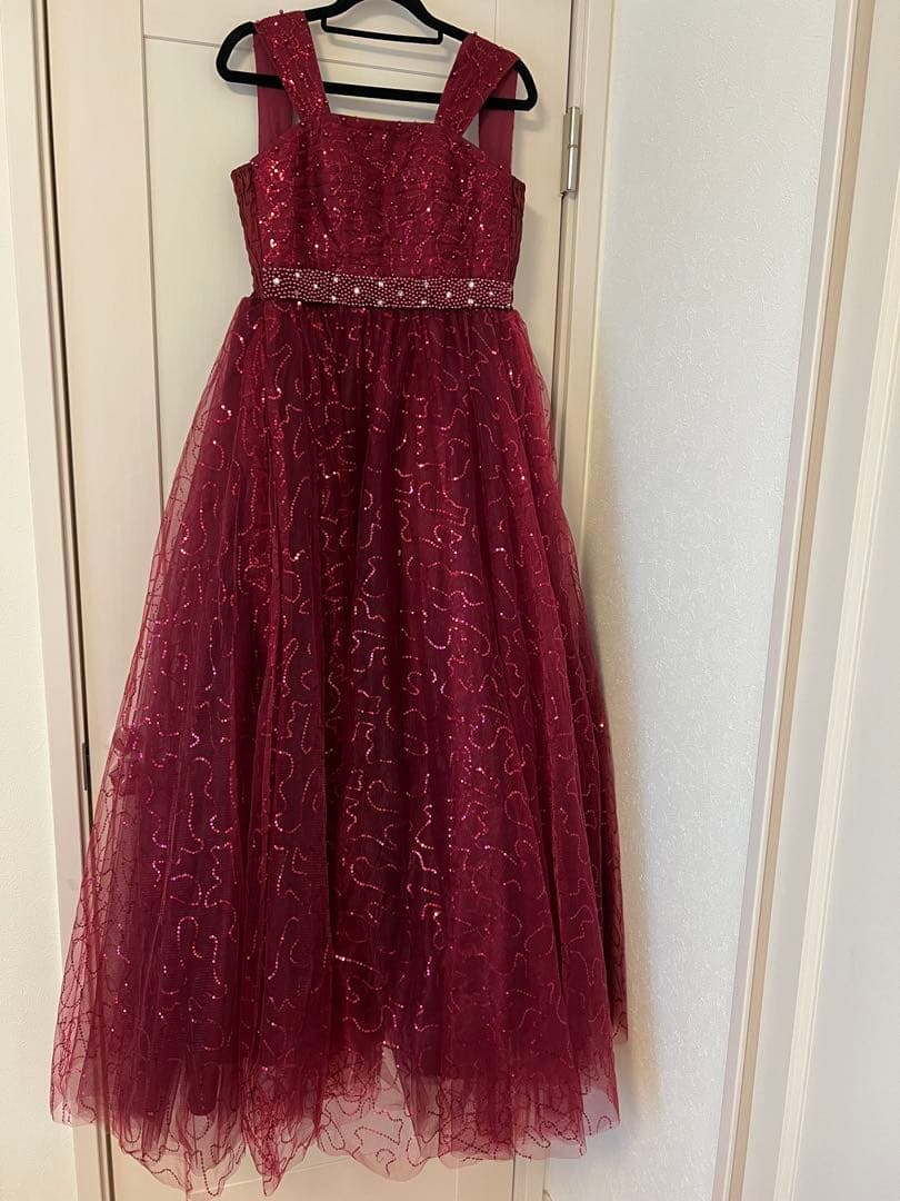 ワインレッド　スパンコール ロングドレス