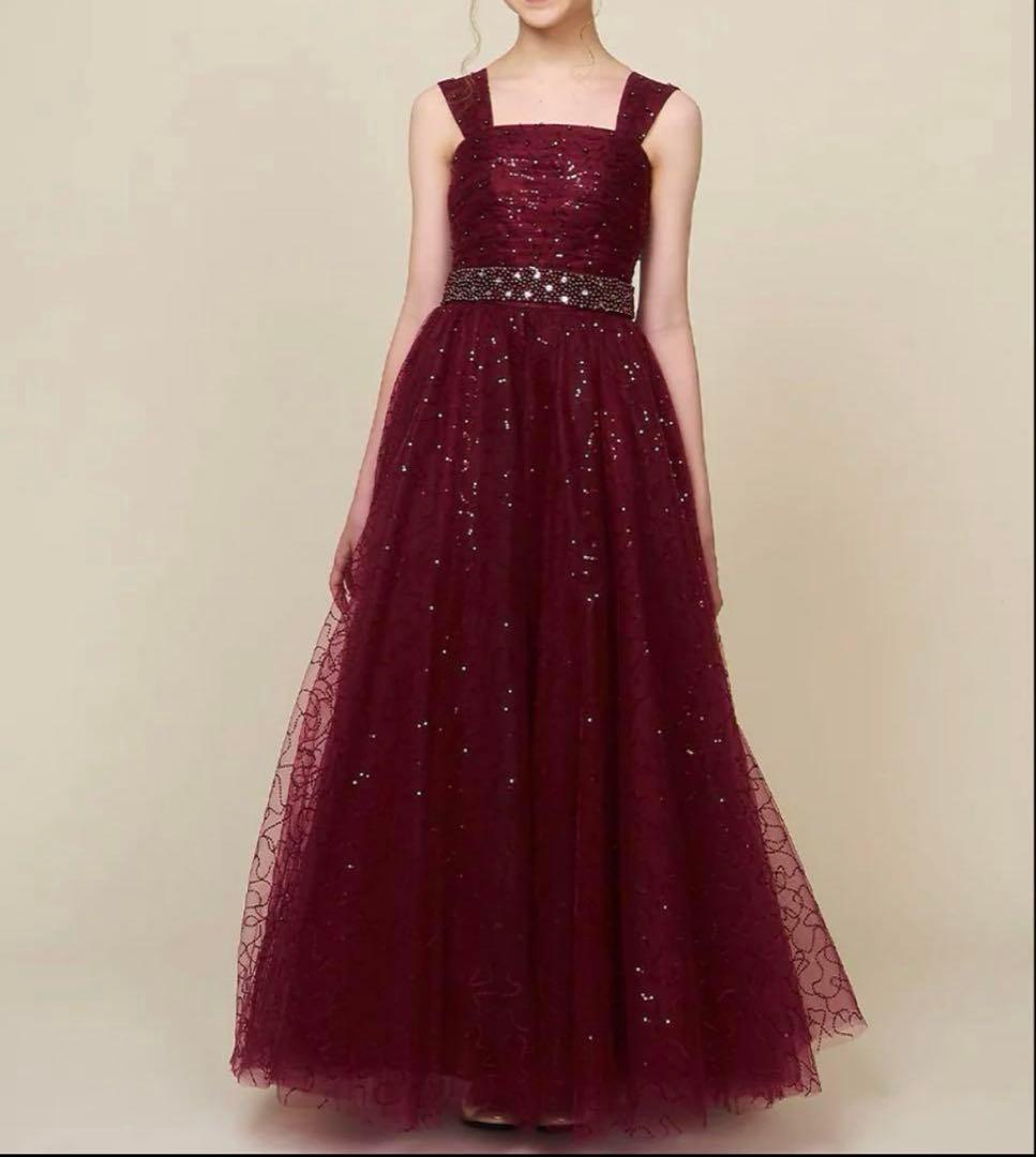 ワインレッド　スパンコール ロングドレス