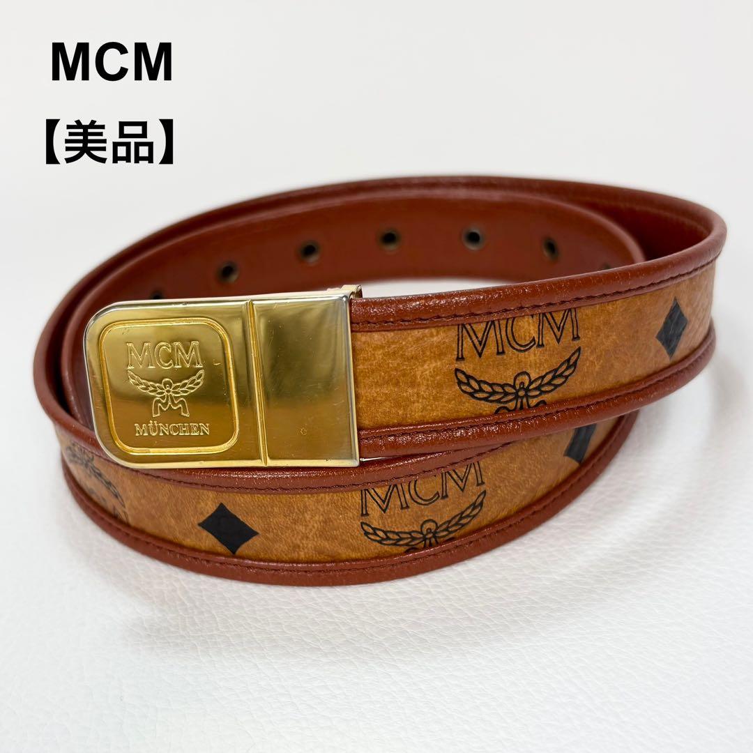 美品✨MCM　ロゴバックル　レザー ベルト モノグラム