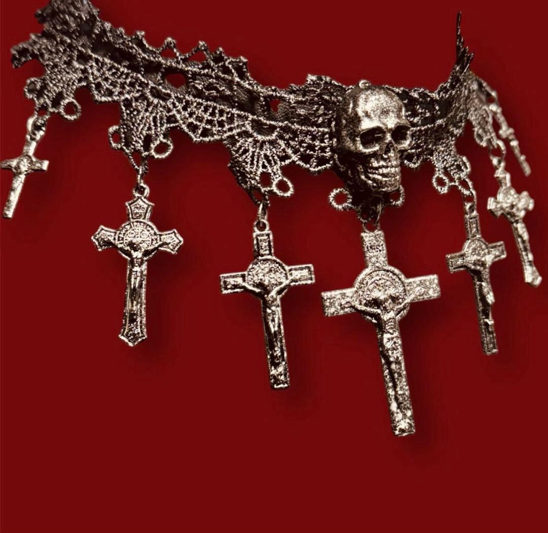 ト*リ様 ★1点物★ジャンポールゴルチエ★スカル7クロスレースチョーカーネックレ