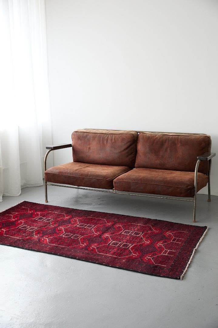 ヴィンテージラグ　ペルシャ絨毯　トライバルラグ　（193×102cm）赤　黒