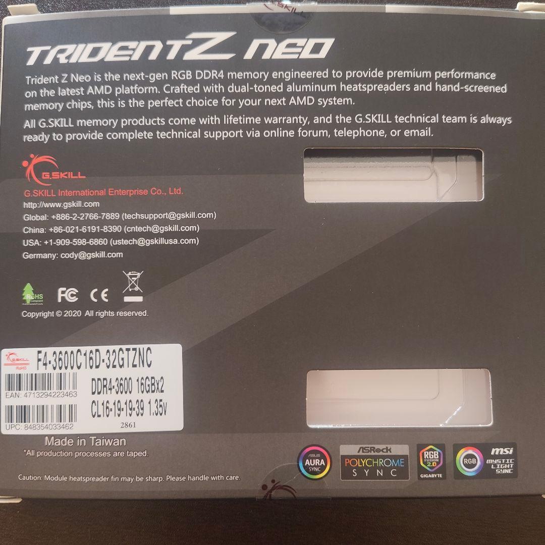 メモリー G.SKILL TRIDENT Z NEO DDR4 16GB 3600MHz