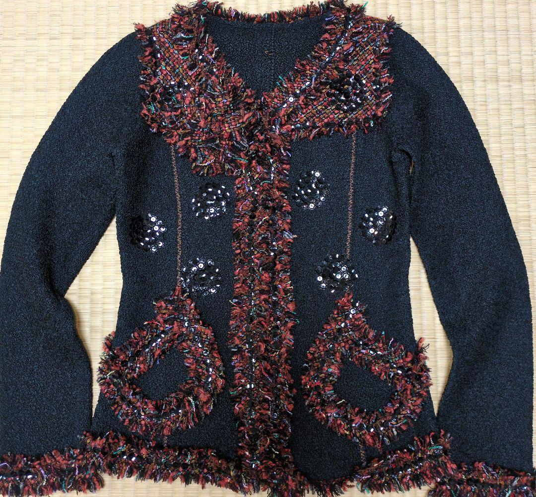 ノコオーノ　フリンジ付きテーラードジャケット 　ブラウス　黒赤　サンプル品