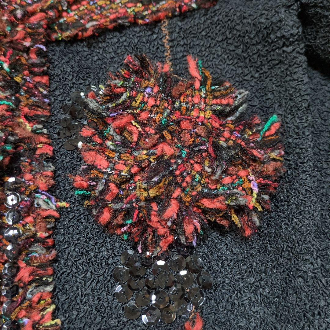 ノコオーノ　フリンジ付きテーラードジャケット 　ブラウス　黒赤　サンプル品