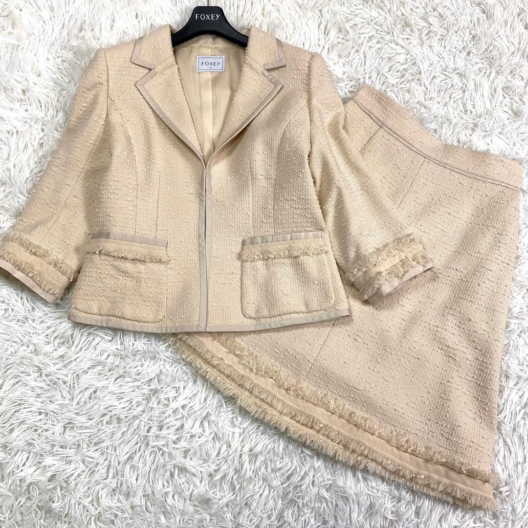 極美品✨FOXEY マダムモンテーニュ ツイードセットアップ シルク ベージュ系