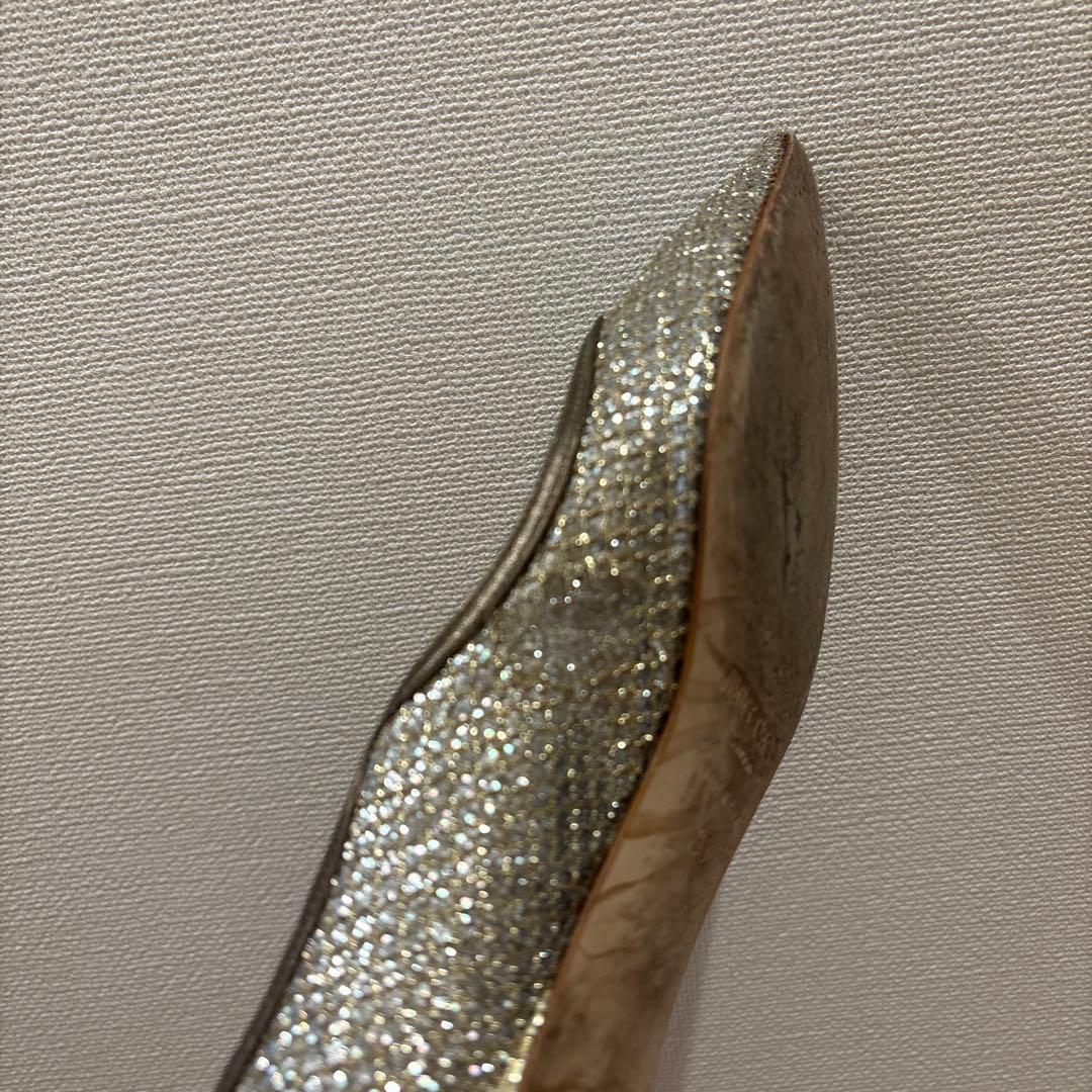 【JIMMY CHOO】シルバー＆ゴールドカラーレザーヴァレエシューズ23㎝美品