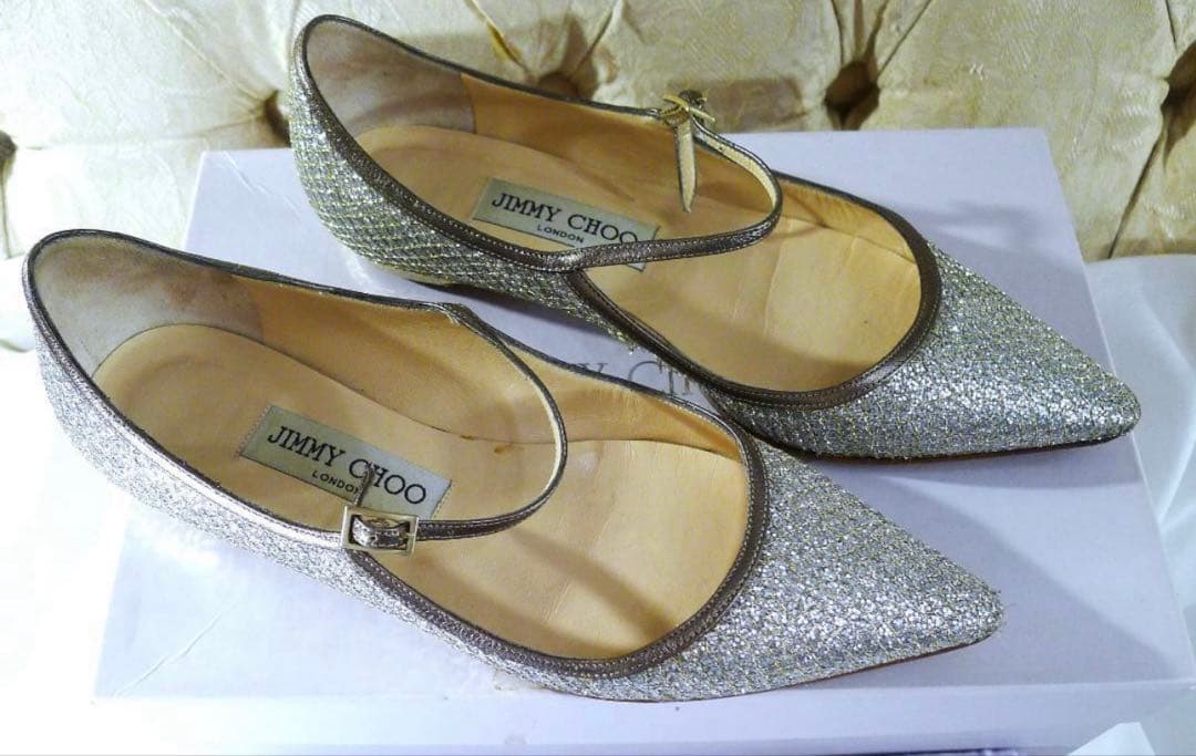 【JIMMY CHOO】シルバー＆ゴールドカラーレザーヴァレエシューズ23㎝美品