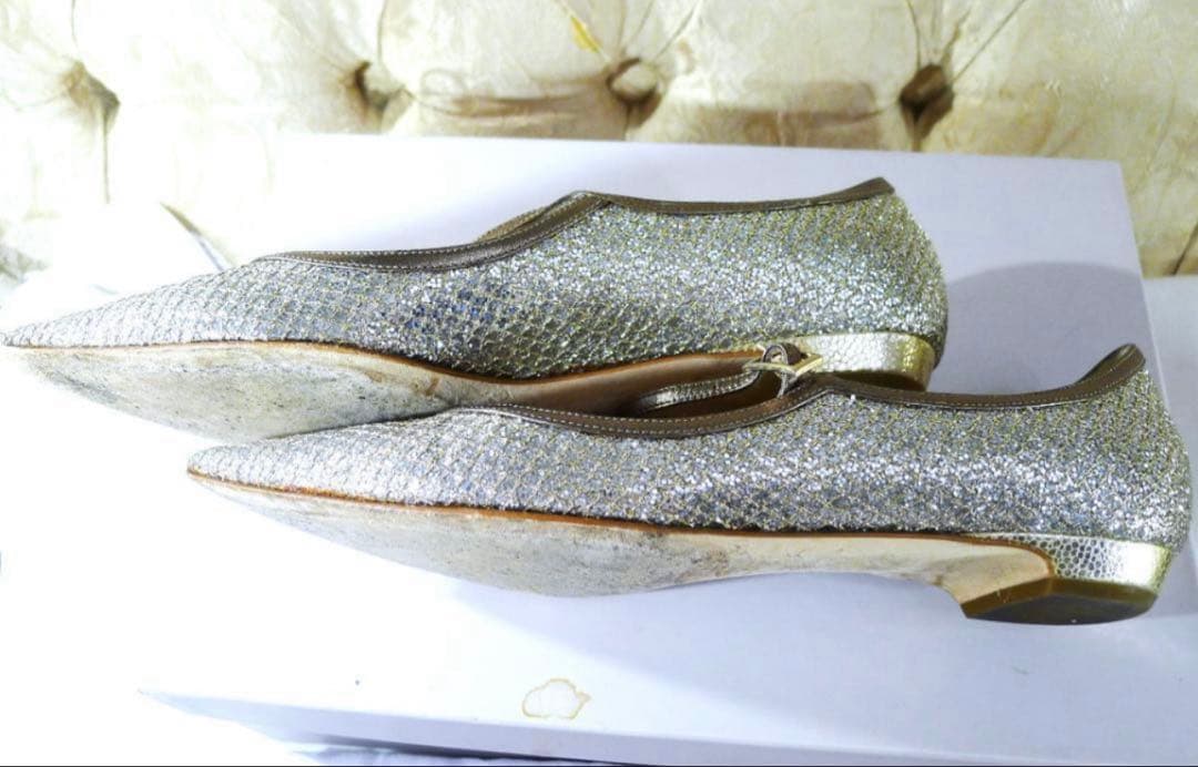 【JIMMY CHOO】シルバー＆ゴールドカラーレザーヴァレエシューズ23㎝美品