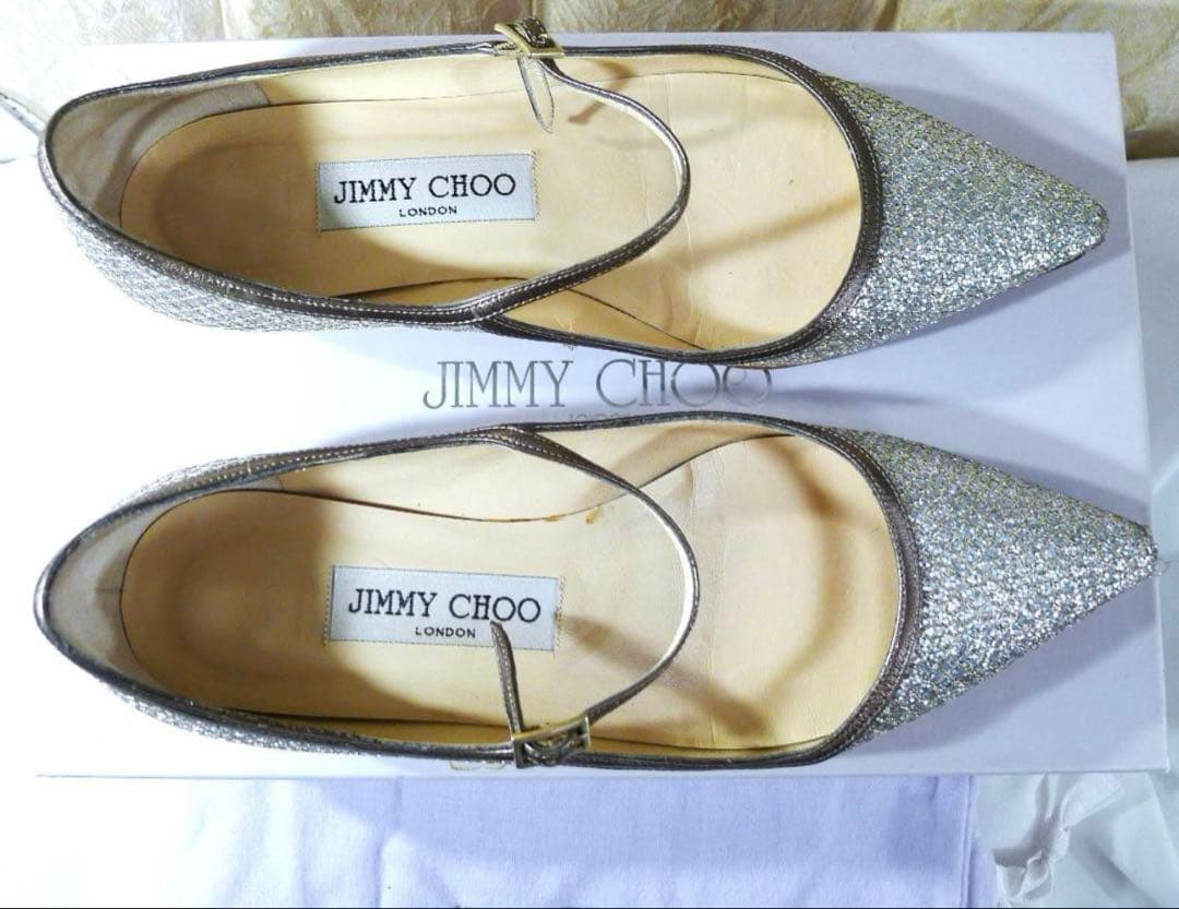 【JIMMY CHOO】シルバー＆ゴールドカラーレザーヴァレエシューズ23㎝美品