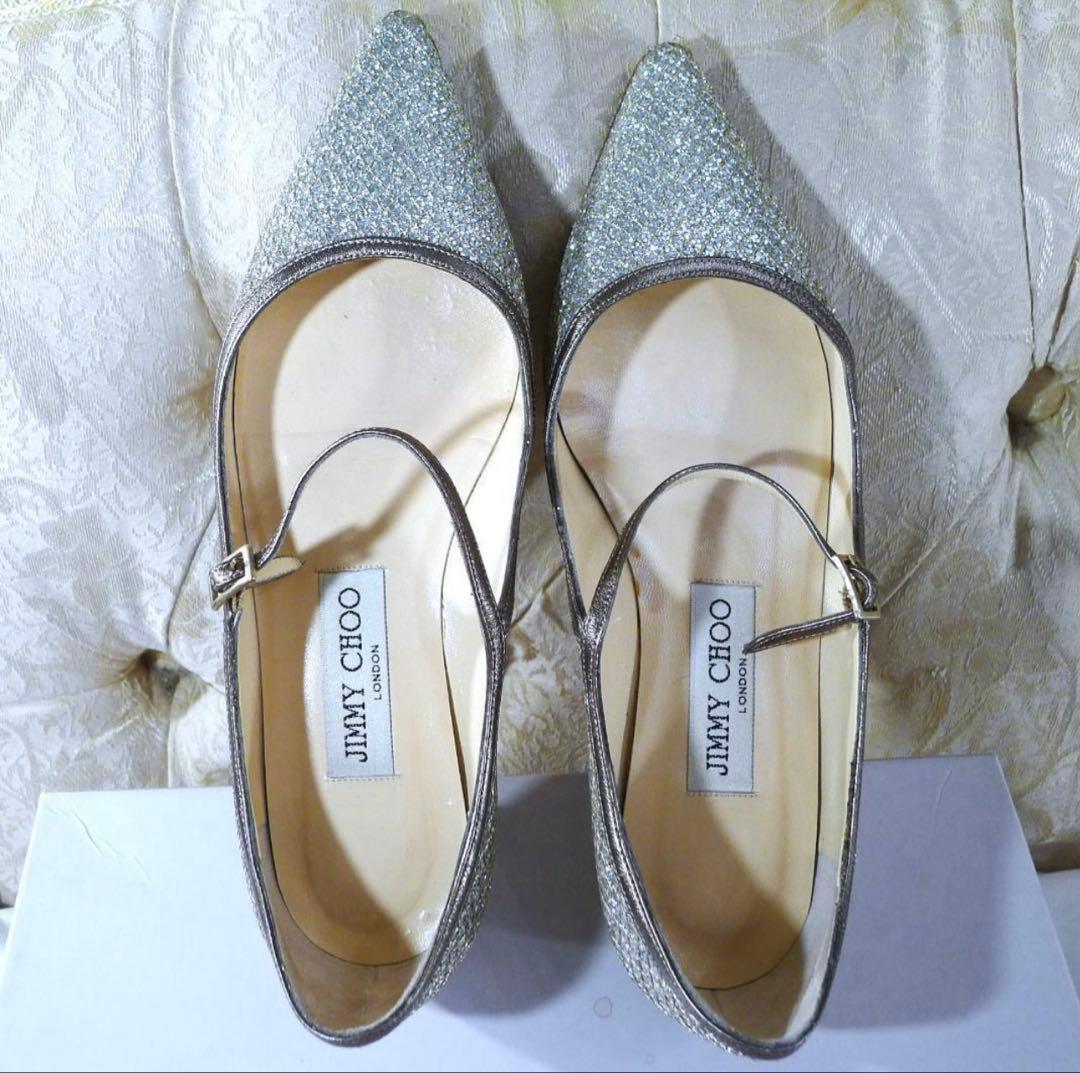 【JIMMY CHOO】シルバー＆ゴールドカラーレザーヴァレエシューズ23㎝美品
