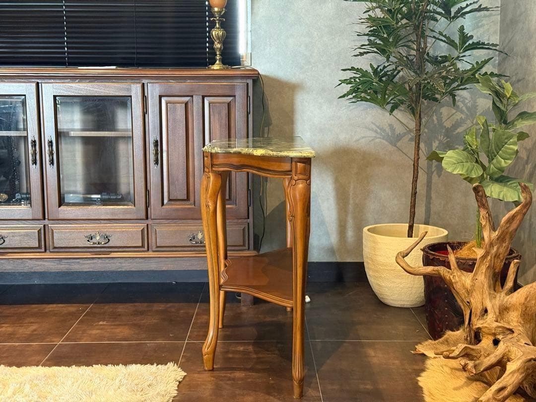 大理石　コンソール　ワイドテーブル　猫脚　クラシック　木彫　ヨーロピアン　nG