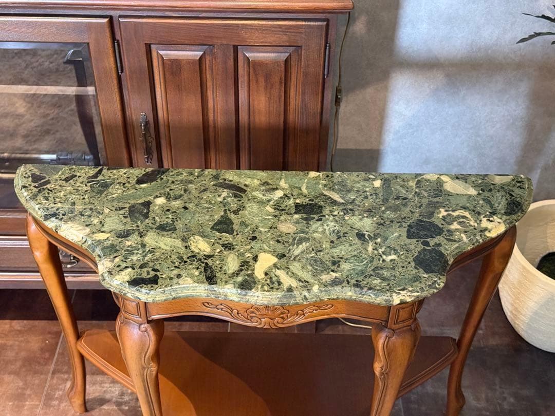 大理石　コンソール　ワイドテーブル　猫脚　クラシック　木彫　ヨーロピアン　nG