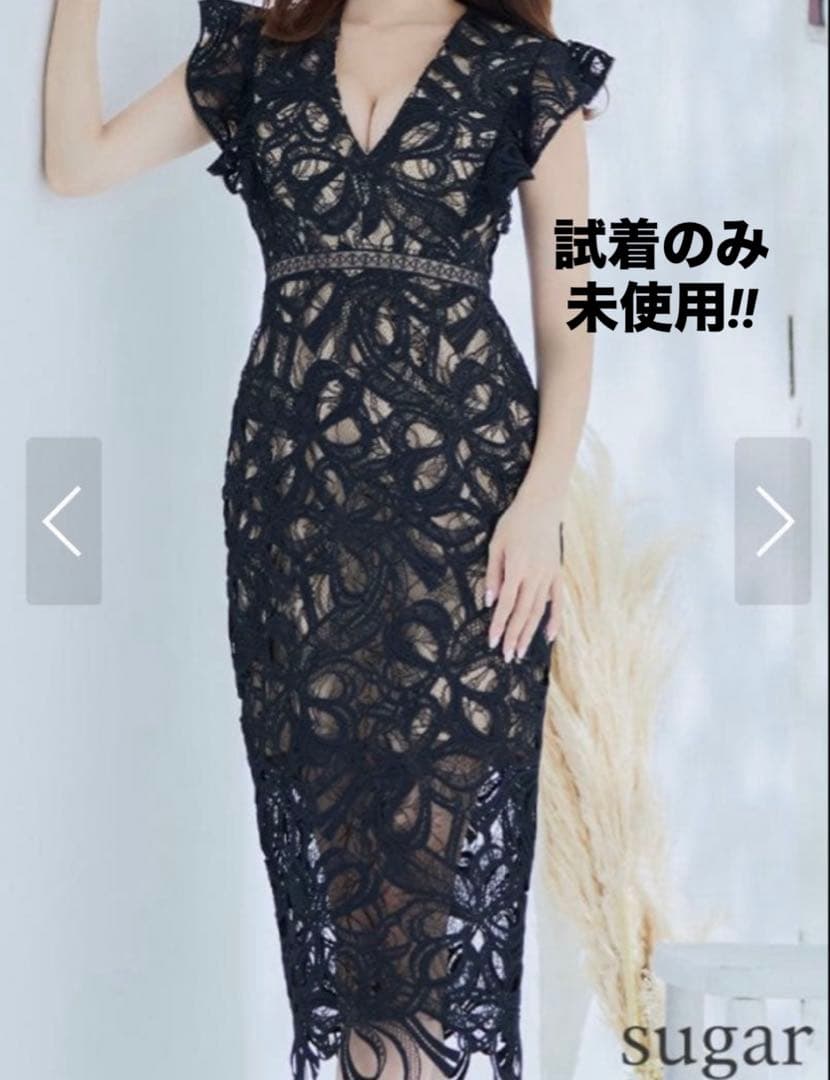 エルケイ　ブラックレースミディドレス フリル付き