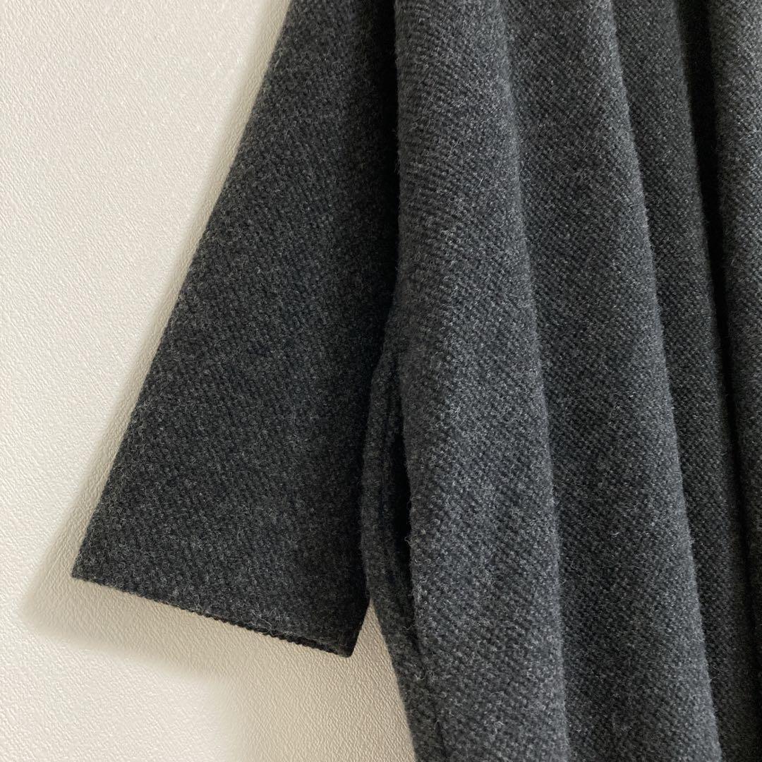 evam eva　ウール　ツイード　ローブコート　8分袖　チャコール　F