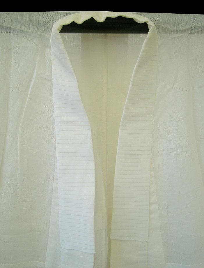 ★美品 夏物 麻 白地 長襦袢 半衿付 仕立上り＜J348＞★