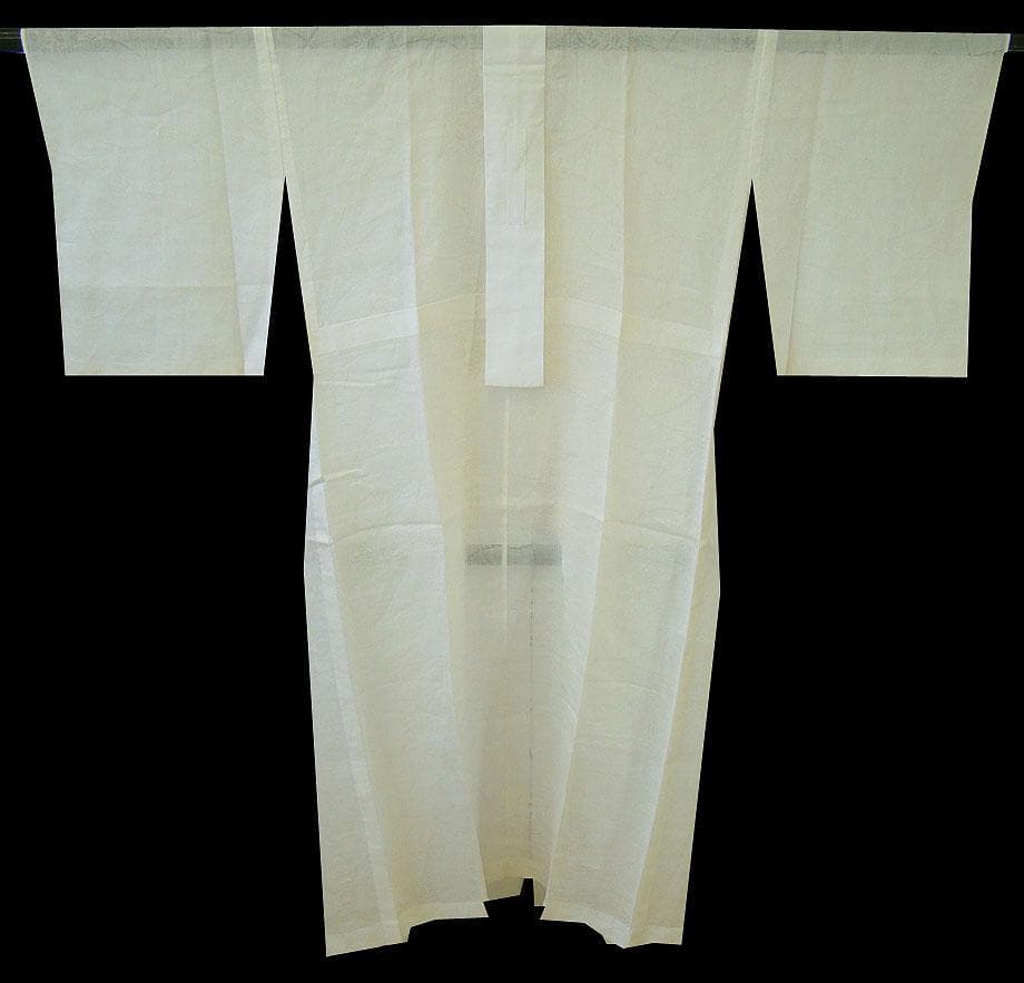 ★美品 夏物 麻 白地 長襦袢 半衿付 仕立上り＜J348＞★