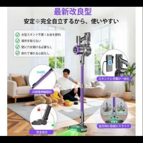 新品未使用コードレス掃除機2025最新モデル65Kpa強力吸引LED液晶 PSE