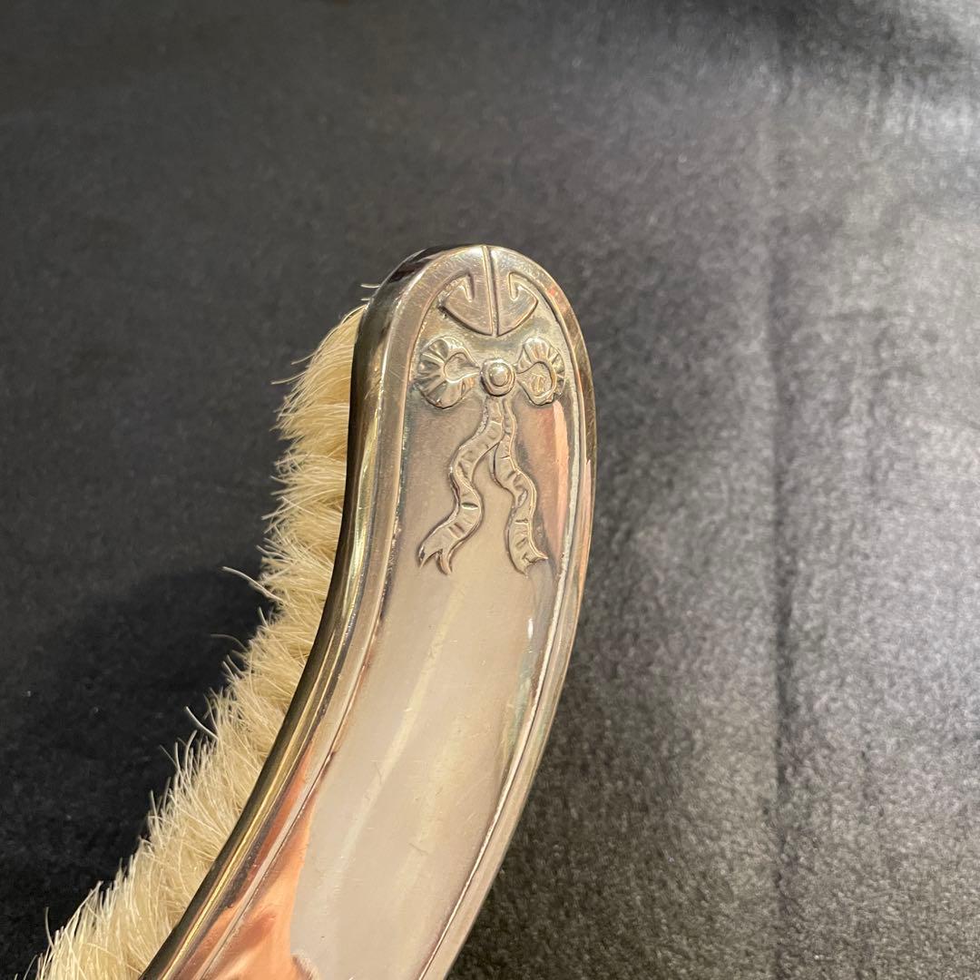 アンティーク シルバープレート ブラシとちり取り ダストパン 卓上用 リボン装飾