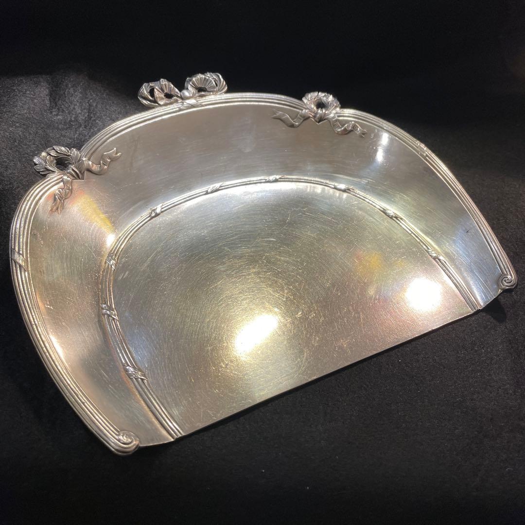 アンティーク シルバープレート ブラシとちり取り ダストパン 卓上用 リボン装飾