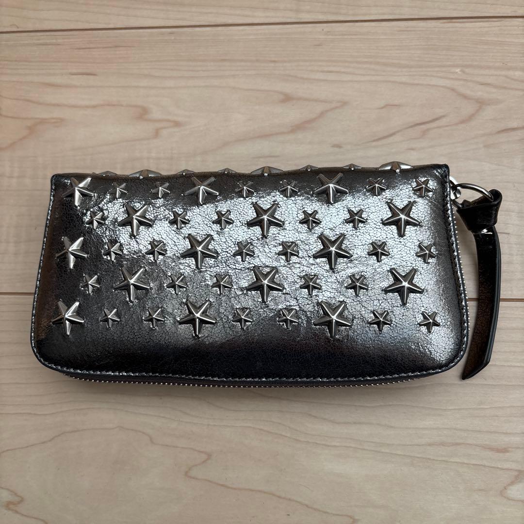 JIMMY CHOO 星型スタッズ カーキシルバー　長財布