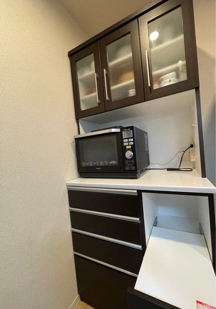 【送料込み】ニトリ　キッチンボード　食器棚　レジューム90 ダークブラウン