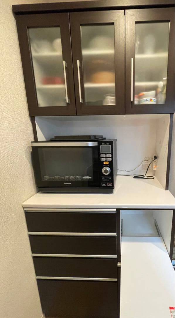 【送料込み】ニトリ　キッチンボード　食器棚　レジューム90 ダークブラウン