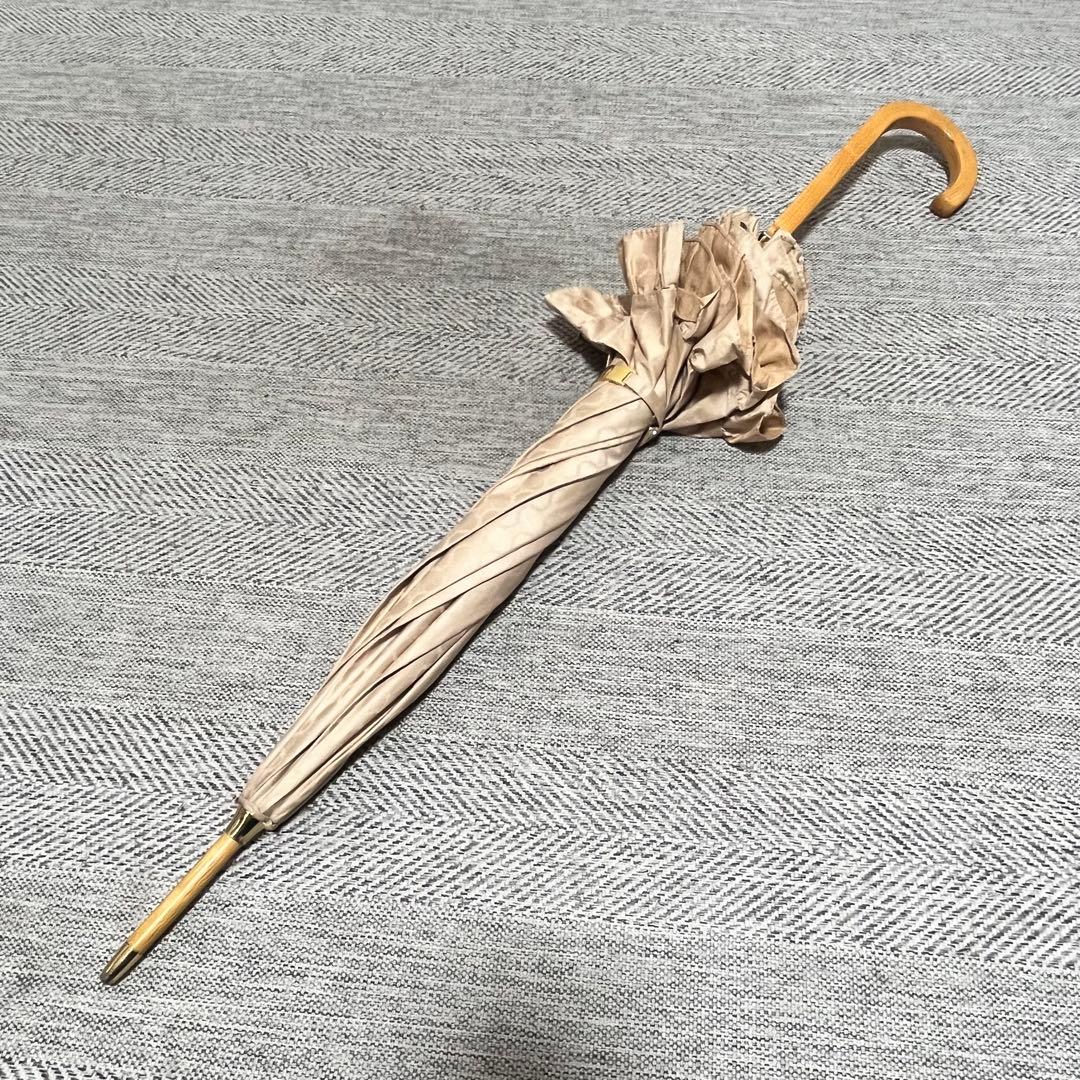 CELINE セリーヌ　トリオンフ　マカダム総柄　フリル　日傘　長傘　ベージュ