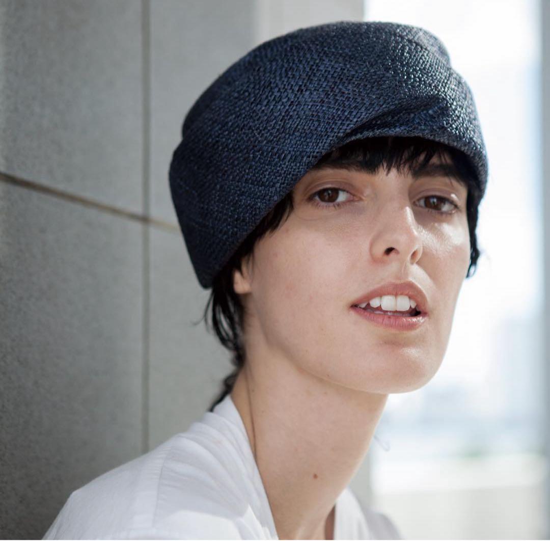 【chisaki】バオ 麦わら ベレー帽 トーク帽　ネイビー　ハットボックス付き