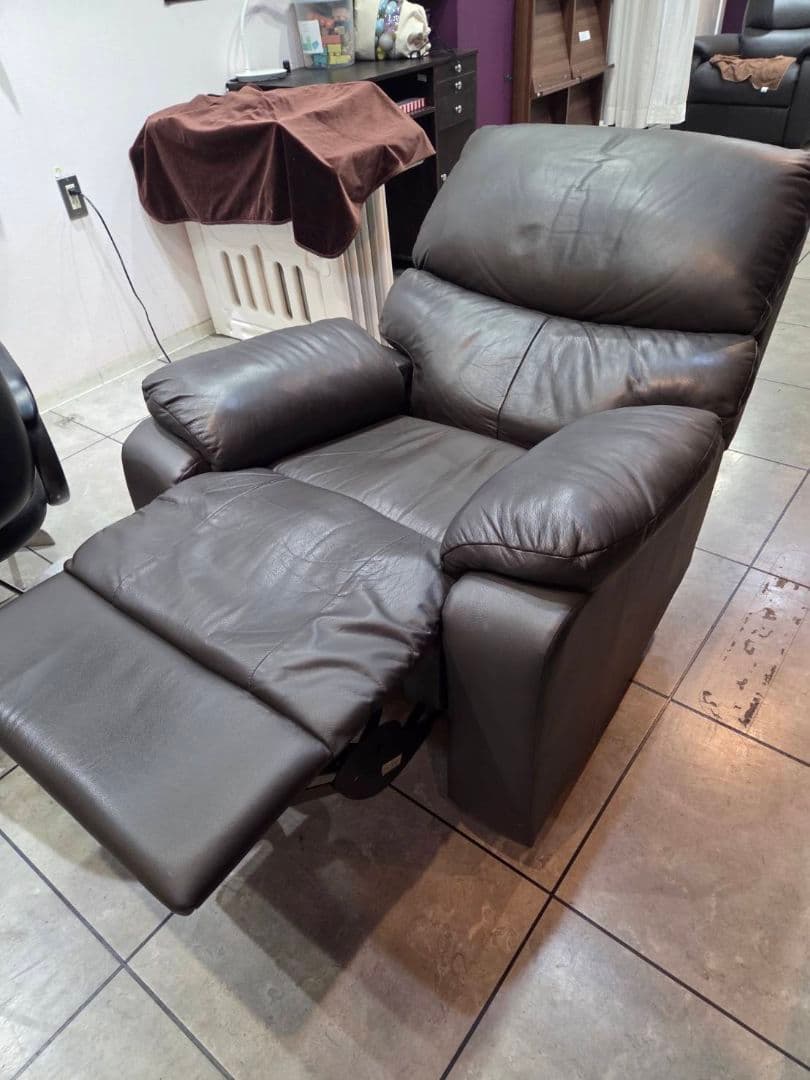 ​【引取限定】ニトリ 電動リクライニングソファ オゾン3 本革 ダークブラウン
