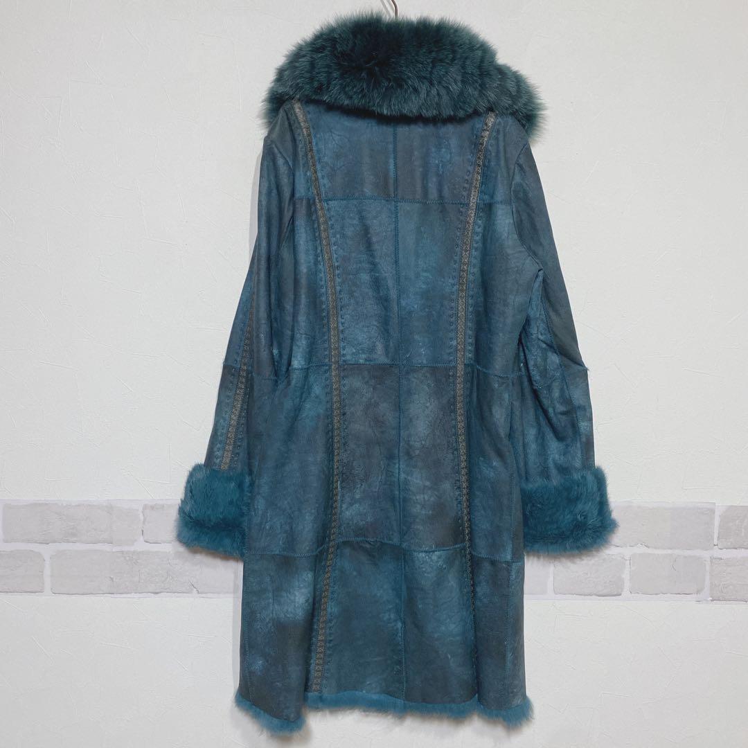 リアルレザー&ファーコート ラビット ブルーフォックス ラムテープ H945