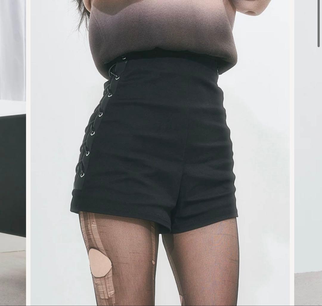 Darich ダーリッチ ハイウエストレースアップショートパンツ BLK S