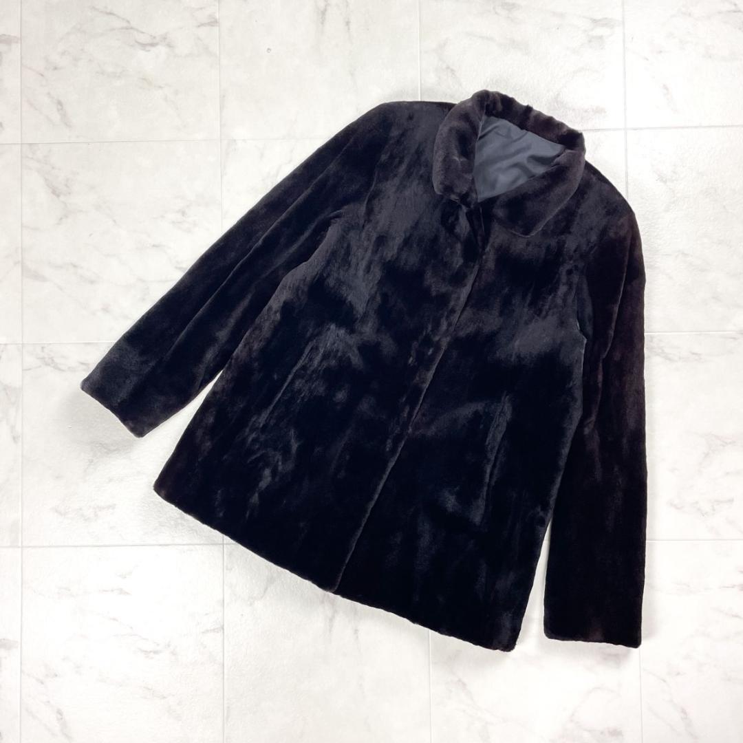 美品 サガミンクロイヤル ミンクファー リバーシブルコート 黒 M*HD328