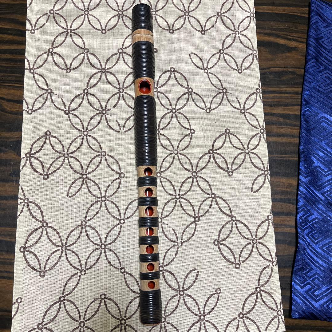 ③天然煤竹　８割り管籐巻龍笛　ケース、笛袋付